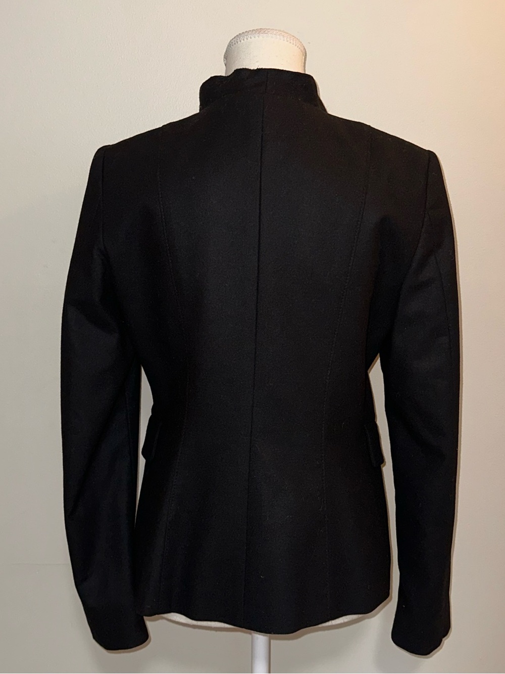 Wool Black Ruffle-Front Blazer Jacket - Picture 8 of 10